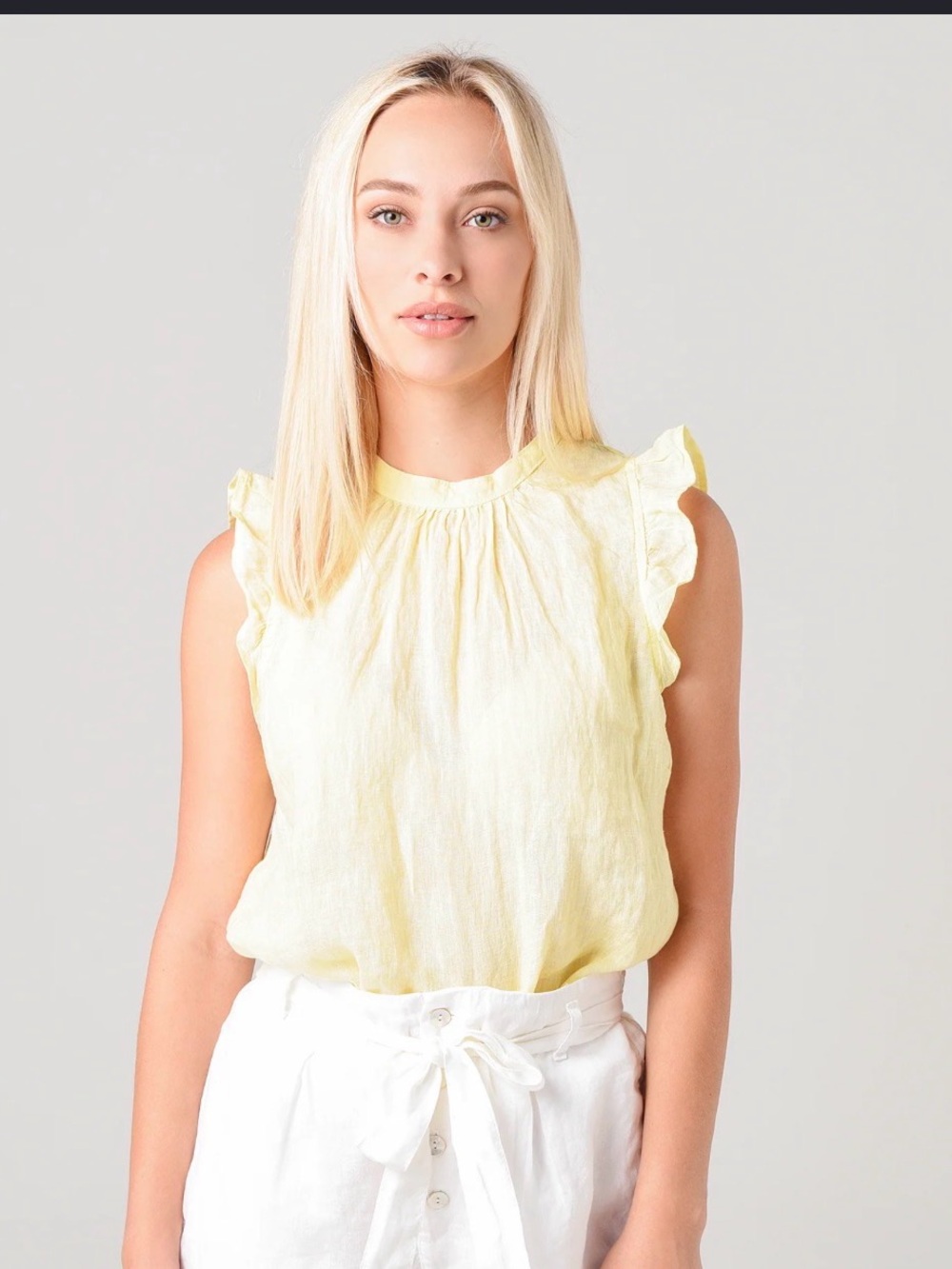 Bella Dahl Pale Yellow Flutter Sleeve Blouse